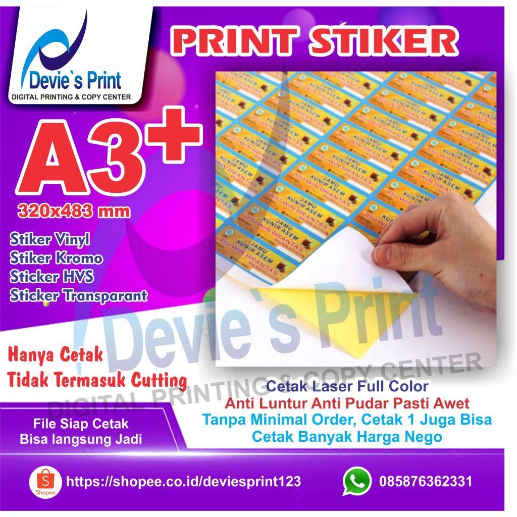

Sticker A3+, Stiker Vinyl, Kromo, HVS, Stiker Transparat
