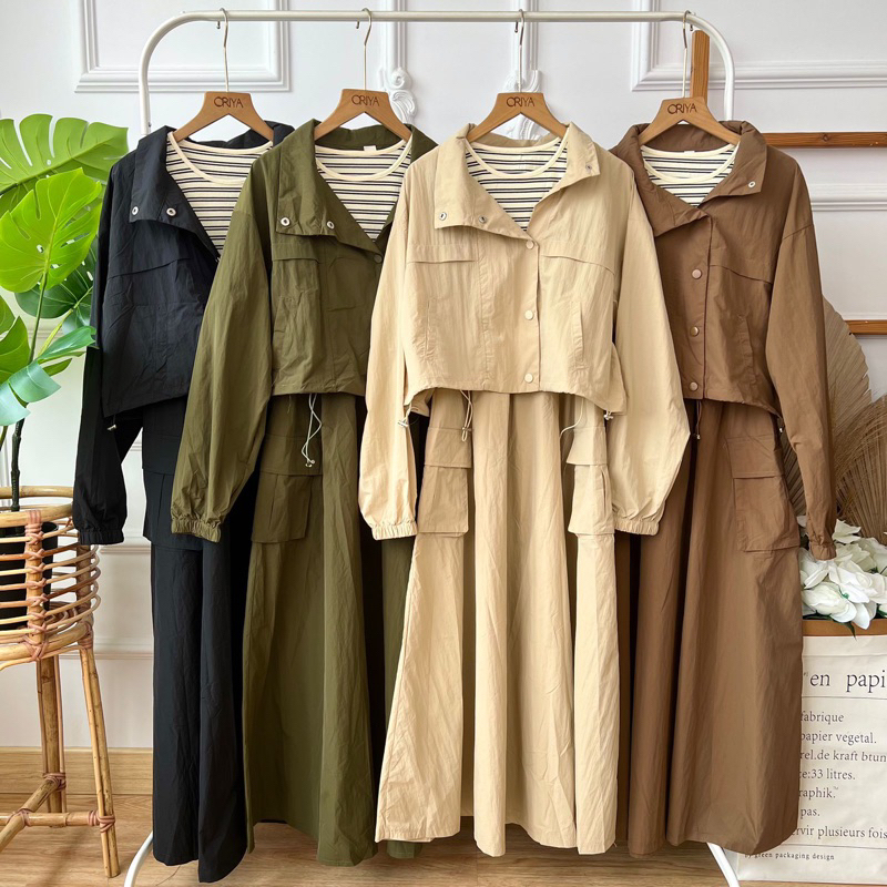 Zisal Set Parasut Salur / Baju Dress Rompi Wanita Import