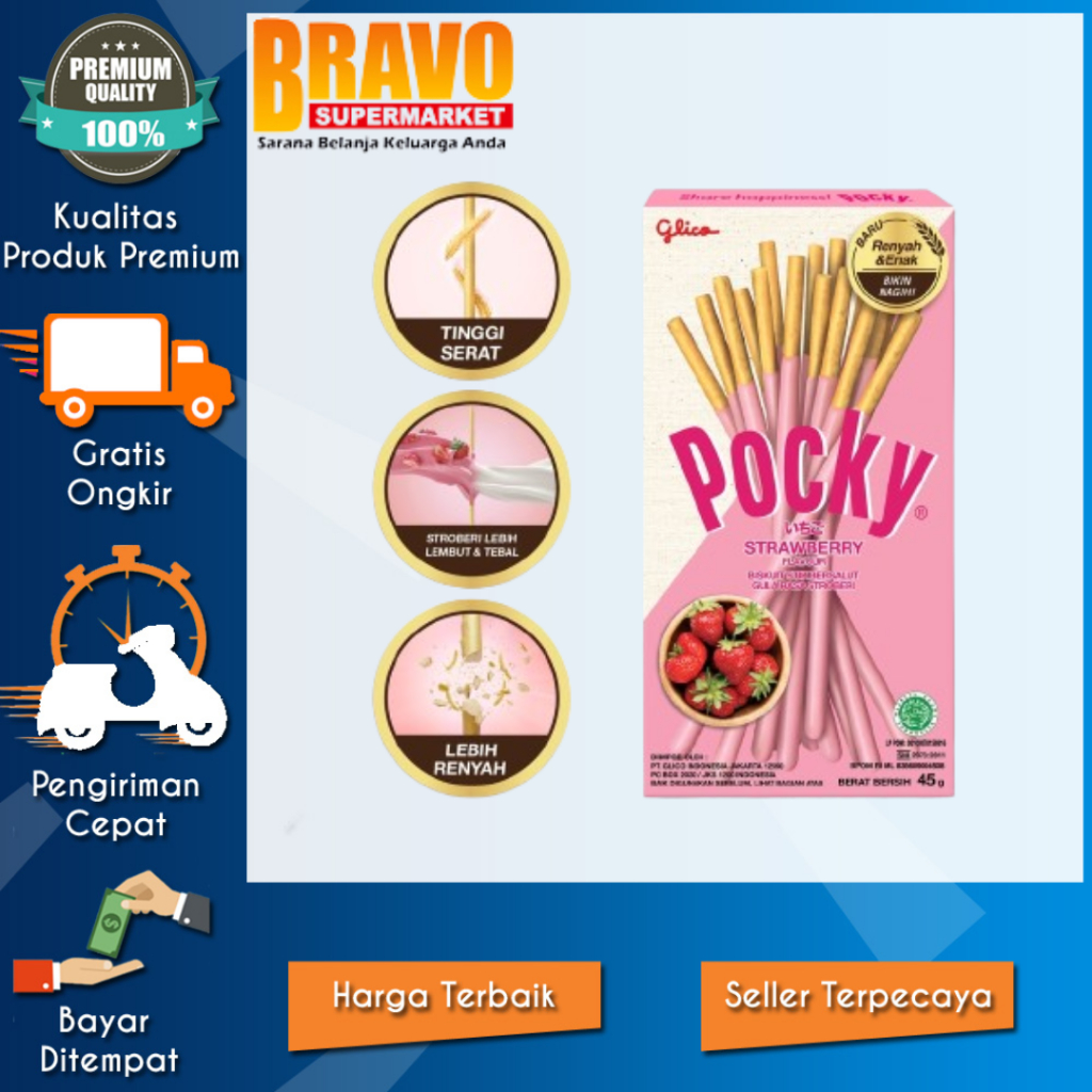 

Bravo Supermarket Tulungagung - Glico Pocky Strawberry Stick Biscuit 45g