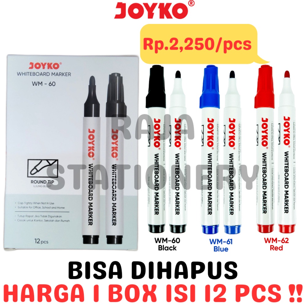 

JOYKO WHITEBOARD MARKER BLACK BLUE RED SPIDOL PAPAN TULIS JOYKO HITAM BIRU MERAH [12PCS] 52