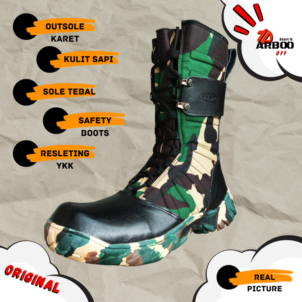 Sepatu PDL Boots Pria Untuk TNI LORENG Tentara AD Dinas Lapangan