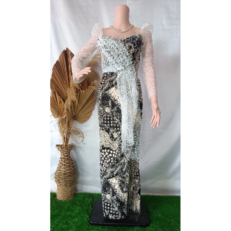 gaun penyanyi pesta span batik stretch kombinasi bling-bling