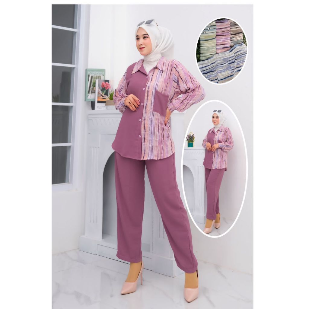 setelan wanita kekinian/ setelan anak perempuan/ setelan wanita/ setelan crinkle/ setcel wanita impo