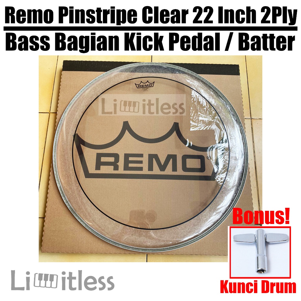 Head Drum Remo Pinstripe Clear 22 Inch Bass Bagian Kick Pedal / Batter