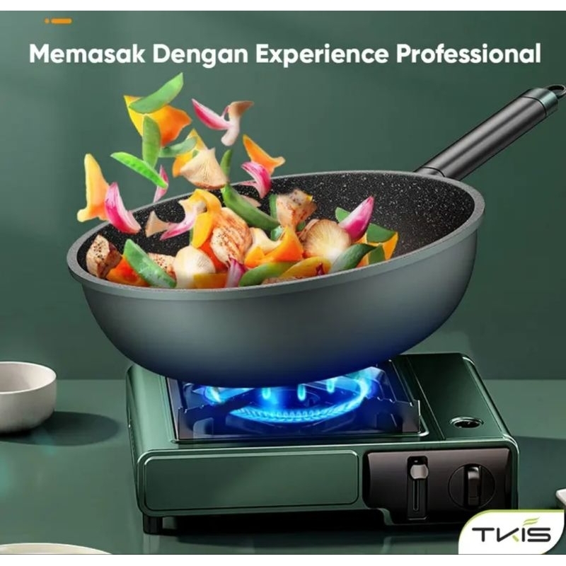 Tkis wajan batu medis anti lengket 32 cm dg tutup kaca