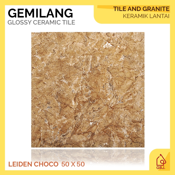 KERAMIK GEMILANG 50 X 50 LEIDEN CHOCO / KERAMIK LANTAI MOTIF MARMER