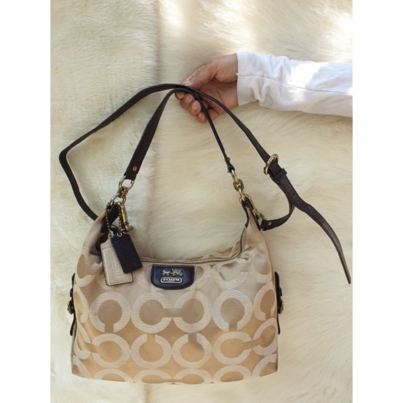 Tas Coach Wanita Selempang Shoulder Bag Sateen Mix Kulit Asli