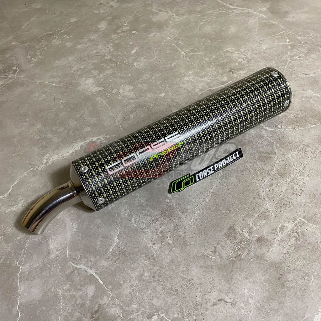 Silencer 2T Corse Project Carbon Yellow Big 67mm Seukuran Arrow / Knalpot 2 Tak Stroke Ninja RX King