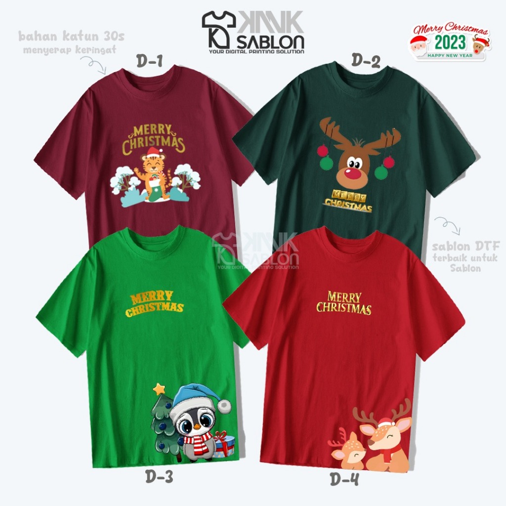 TYPE 04 - KANK SABLON - KAOS NATAL ANIMAL CHRISTMAS TIGER,PINGUIN - TSHIRT BAJU NATAL COUPLE KELUARG