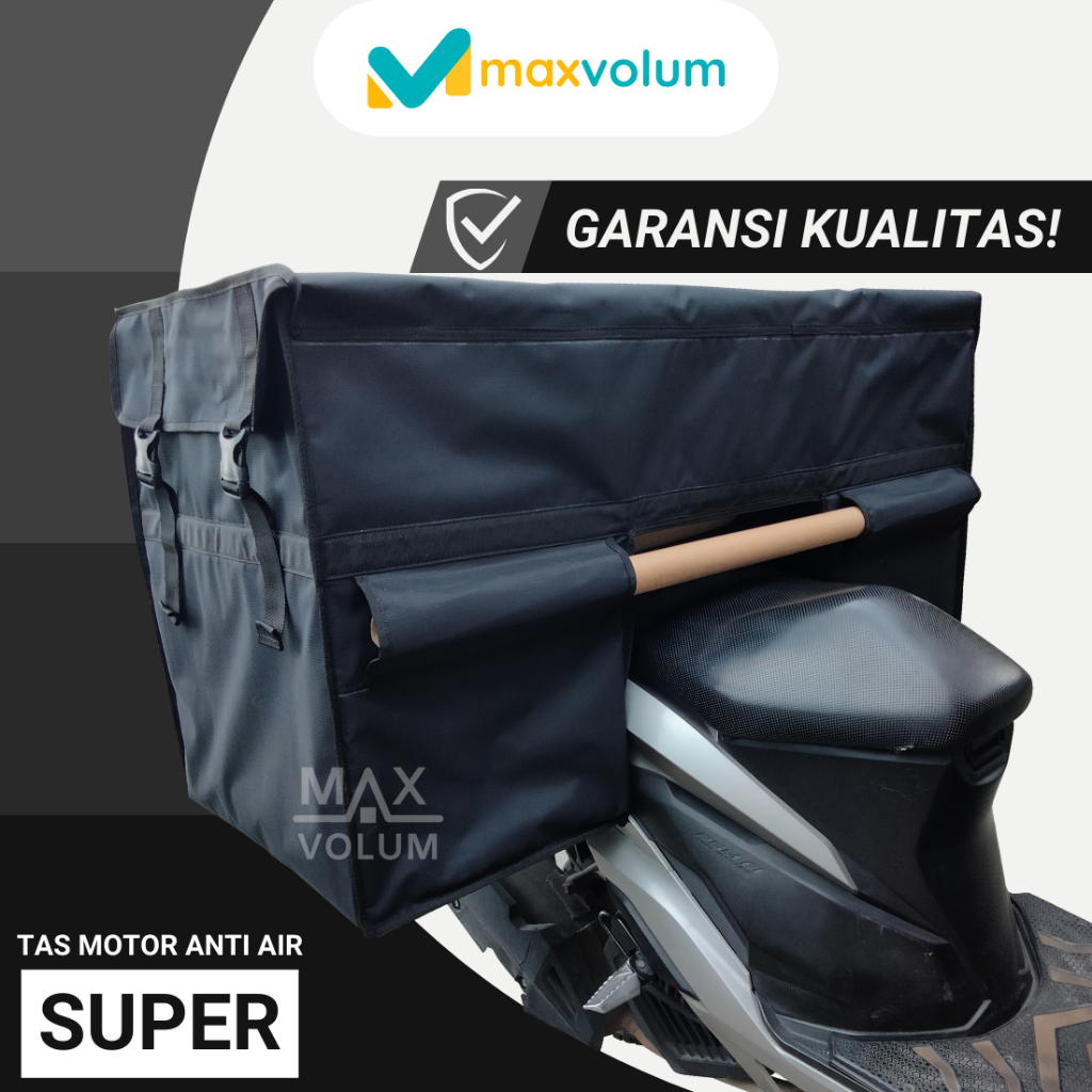 Maxvolum Tas Motor Anti Air Super Hitam List Hitam Tas Obrok / Tas Kronjot / Tas Kurir / Tas Rengkek