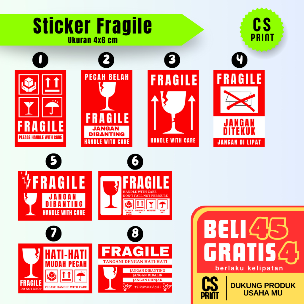 

stiker fragile | stiker fragile murah | ukuran 4 x 6 cm | stiker pengiriman label | fragile merah