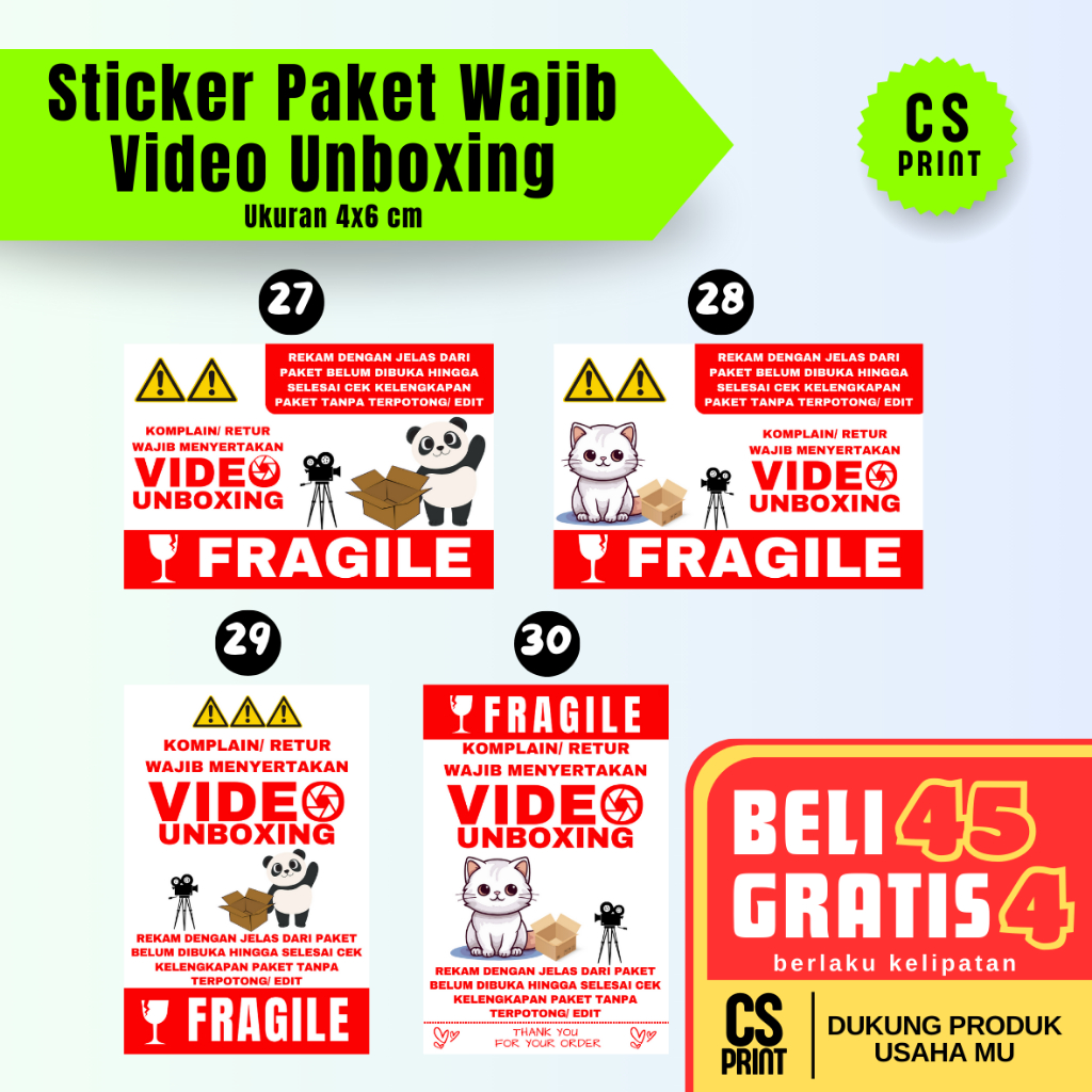 

stiker video unboxing | stiker murah | ukuran 4 x 6 cm | label stiker pengiriman | stiker fragile