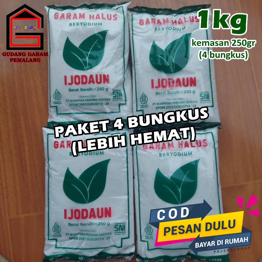 

Garam Halus 1kg / Garam Masak Cap Ijo Daun Beryodium 100% Sehat Halal dan SNI