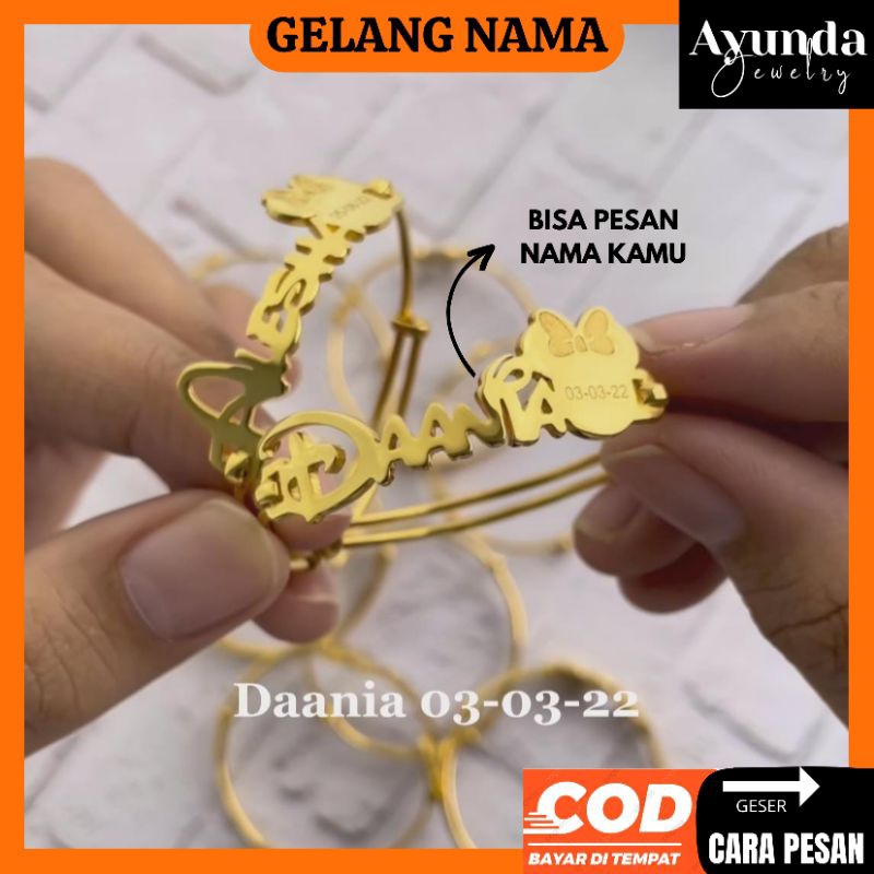 Gelang Nama custom Lapis emas Gelang Custom anak/Dewasa Bangle gelang Mickey mouse