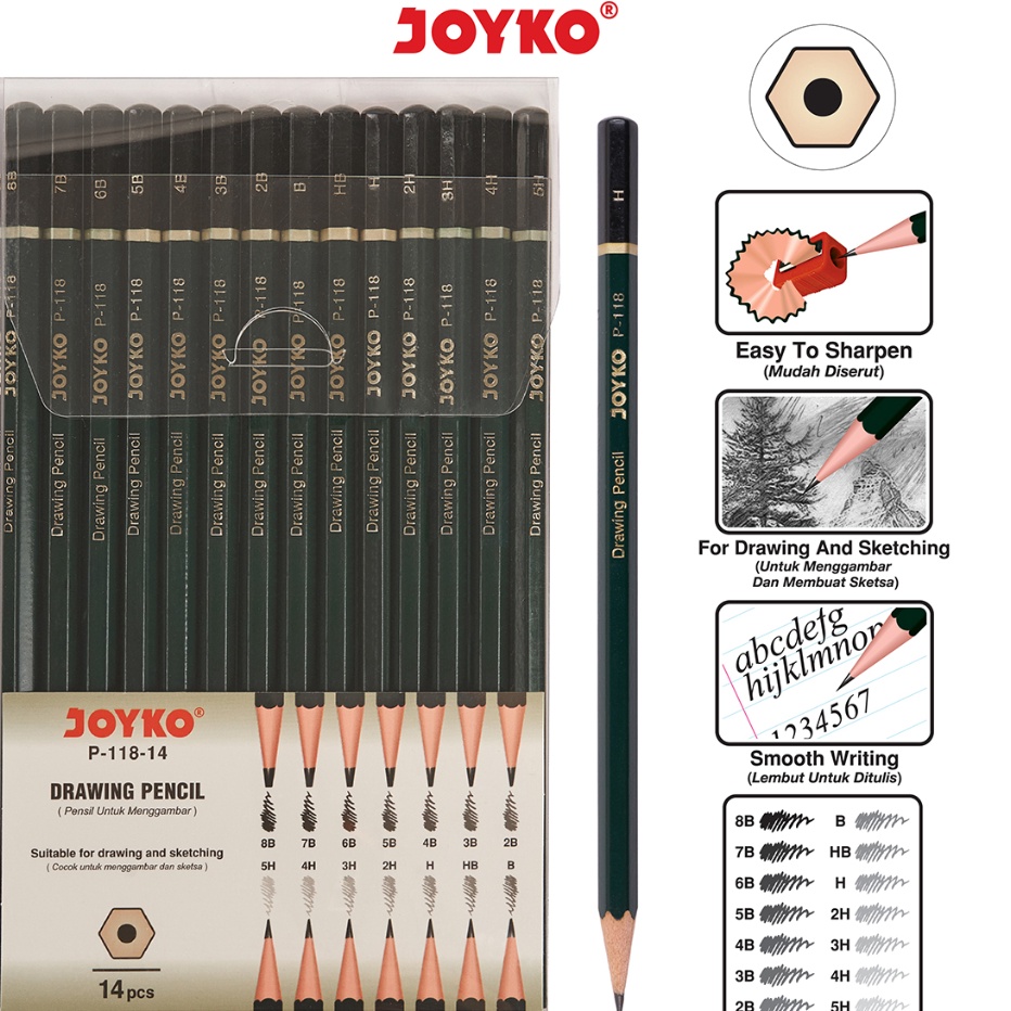 

[KODE DVH07] Drawing Pencil Pensil Menggambar Joyko P-118-14 1 Set 14 Pcs