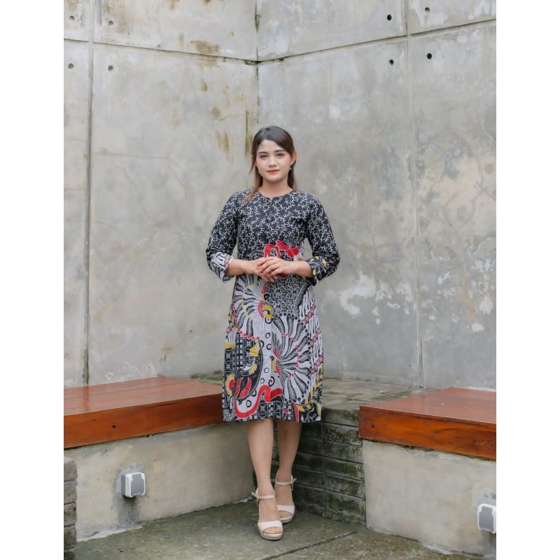 Tunik Batik Wanita Lapis Furing Katun Halus Premium....ungker putih