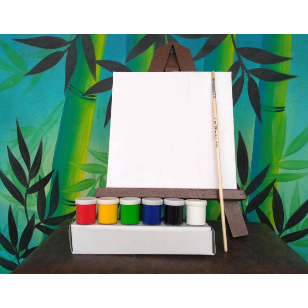 

[♥G93\] Kanvas Lukis Putih Ukuran 20x20 cm Lengkap dengan Cat Akrilik 6 Warna dasar Kuas Lukis Spesial Murah