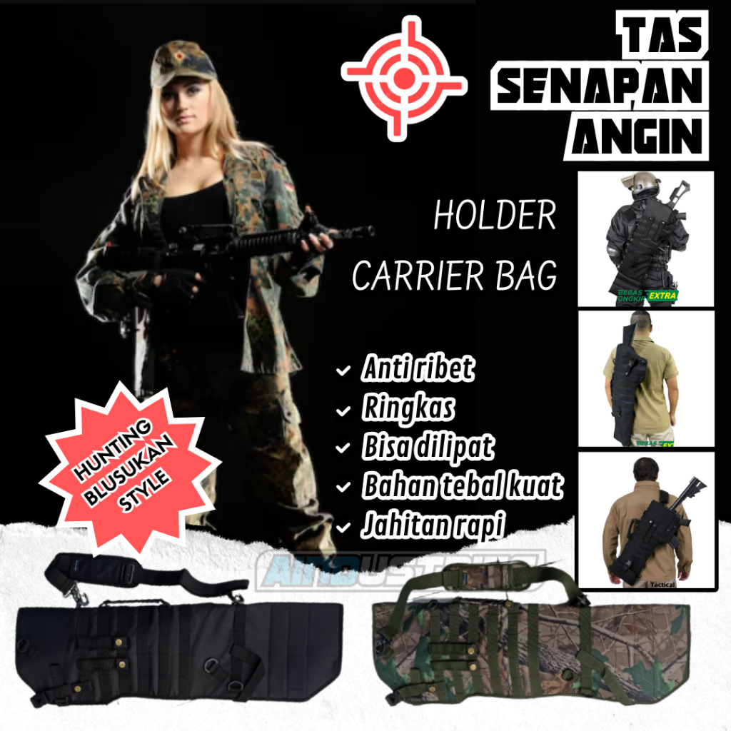 Air rifle bags Black Army Jinjing Kantong Sarung Tas PCP Ringkas bisa dilipat Jahitan rapi Kuat Baha