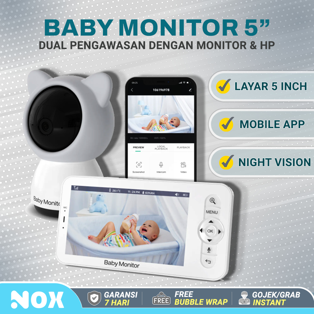 Baby monitor layar 5 inches app control CCTV monitor bayi vox mode night vision lullaby