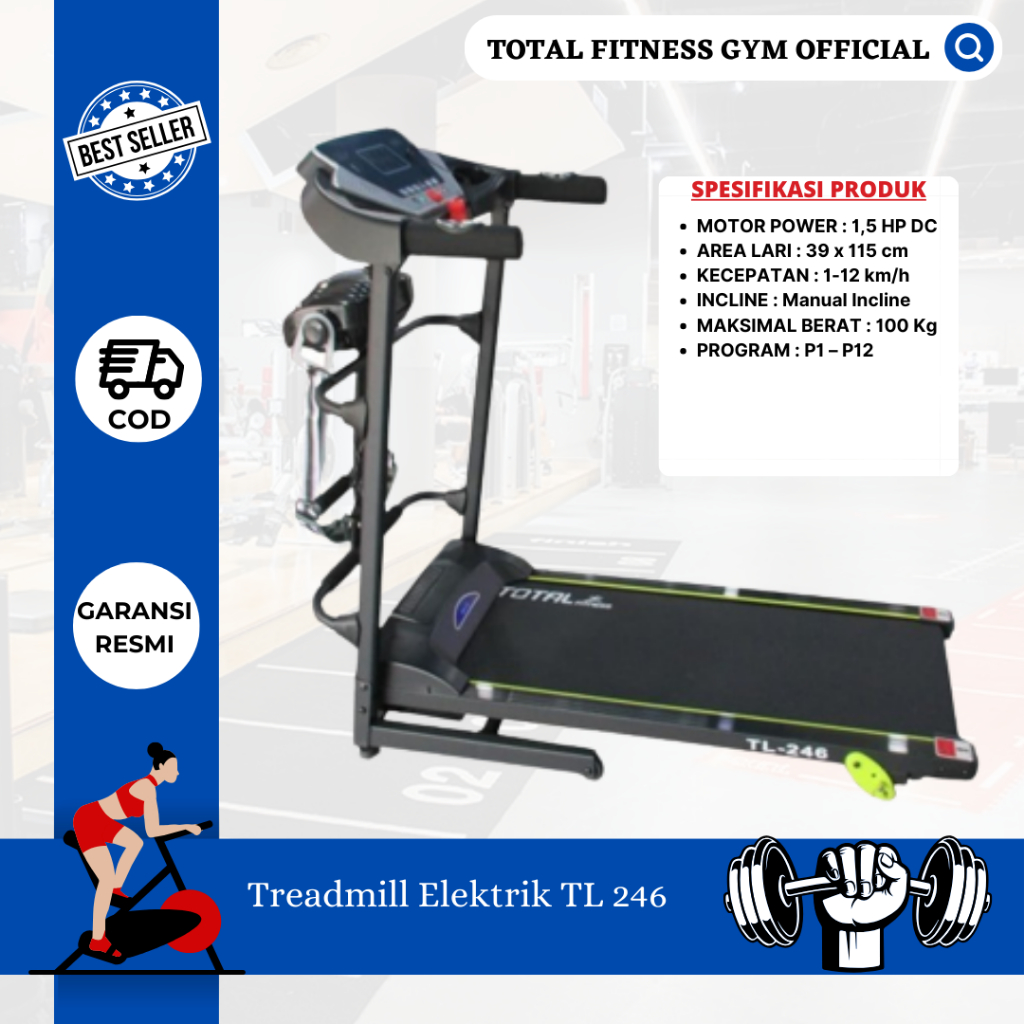 Alat olah raga, treadmill murah tl 246 total fitness, treadmill tl-246 jakarta