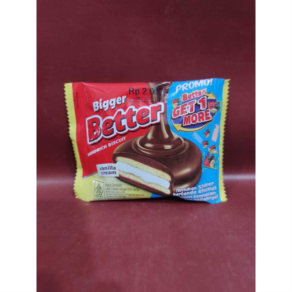 

Better Sandwich Biscuit Vanilla Cream Coklat 22g - Biscuit Coklat Better