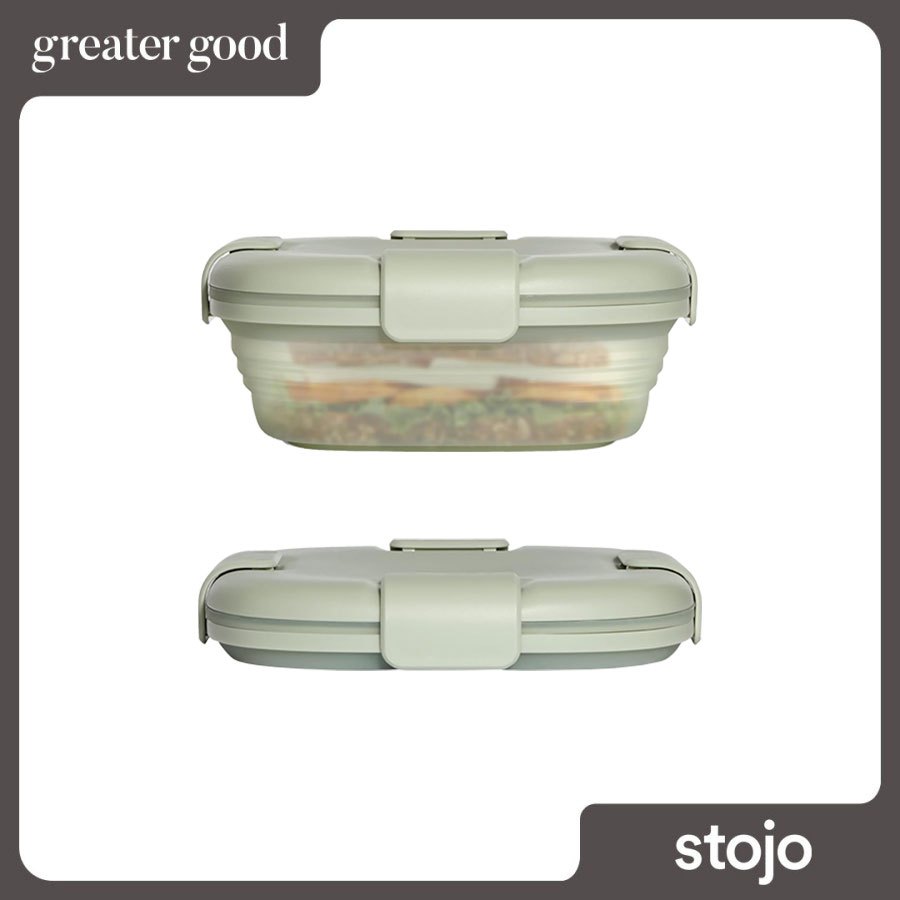 Stojo - Original Collapsible Food Storage Box / Kotak Makan Lipat Travel in Translucent Sage 24 oz /
