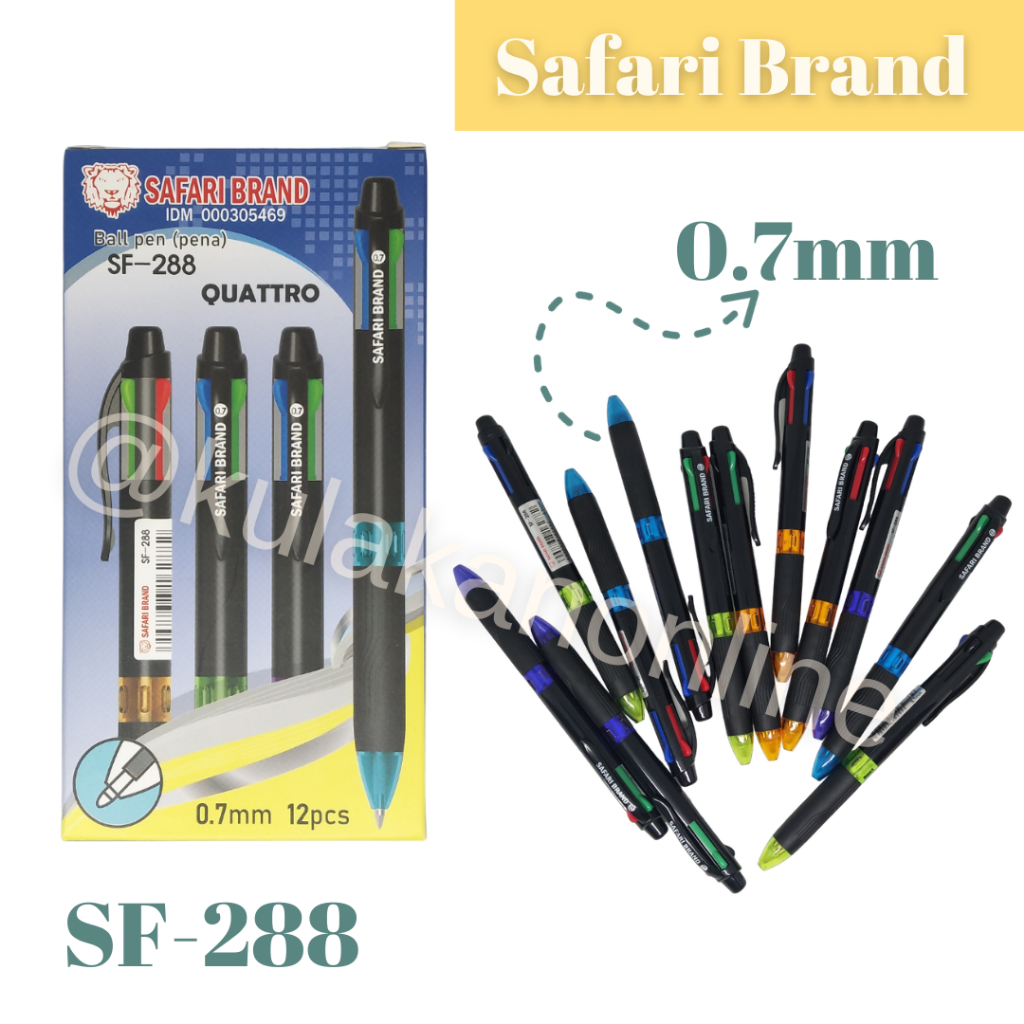 

Pen Safari Brand / Ball Pen / Pena SF-288 Quattro 0.7mm 4 Color (1Pack isi 12Pcs)