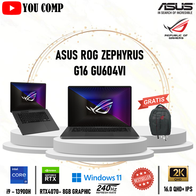 Laptop Asus Rog Zephyrus G16 Gu604VI i9 13900H Rtx4070 8Gb Ram 16Gb Ssd 1Tb W11 Qhd Ips 165hz