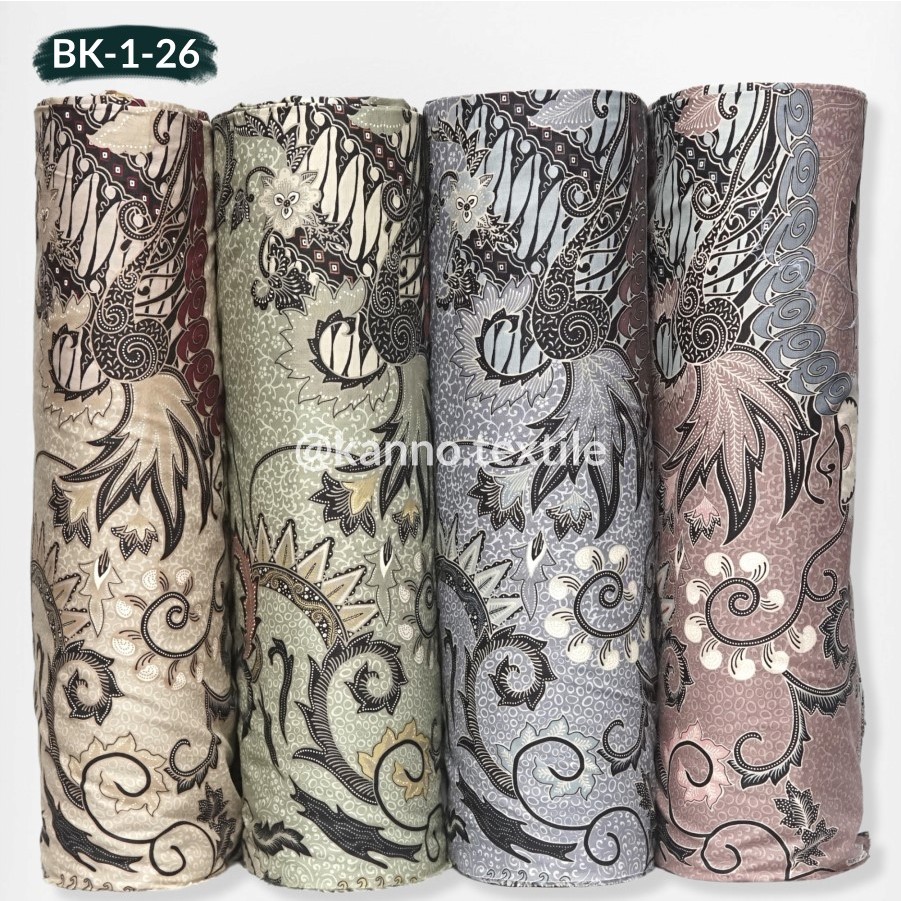 KAIN BATIK KATUN HALUS PRIMISIMA BK-1-26 MOTIF BUNGA WARNA CREAM/HIJAU MUDA/BIRU MUDA/PINK MUDA