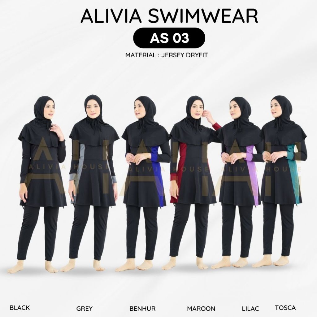 Foto Alivia Swimwear AS03 - Baju renang muslimah dewasa wanita muslim perempuan remaja swimwear hijab