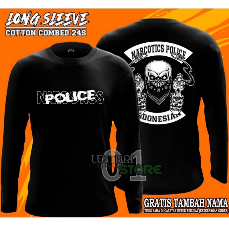 kaos polisi tangan panjang reserse POLRI NARCOTICS POLICE - T shirt polisi reserse polri