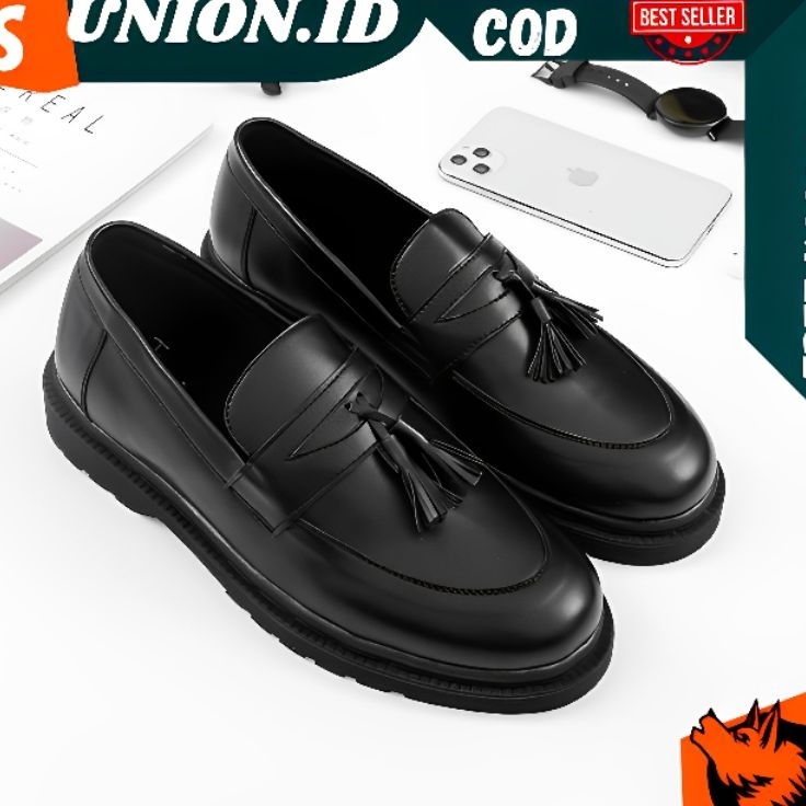 ➤Terkini➷ UNION PRABU Sepatu Formal Pria Casual Kerja Kantor Kuliah Kondangan Formal Pantofel Hitam 