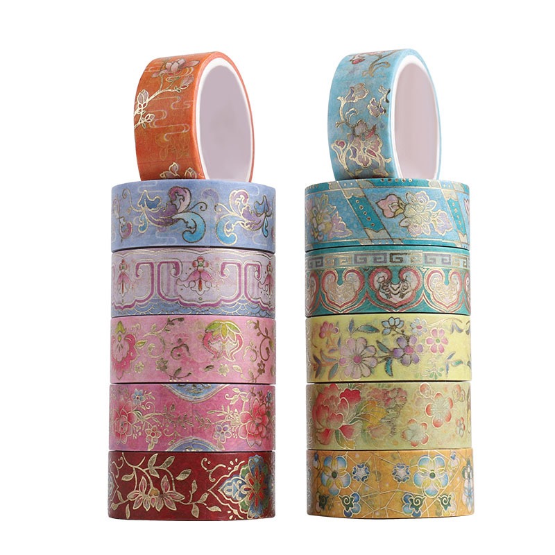 (READY) 12 ROLL GOLD FOIL ORIENTAL JAPANESE WASHI TAPE | hampers masking tape bujo bullet journal jo