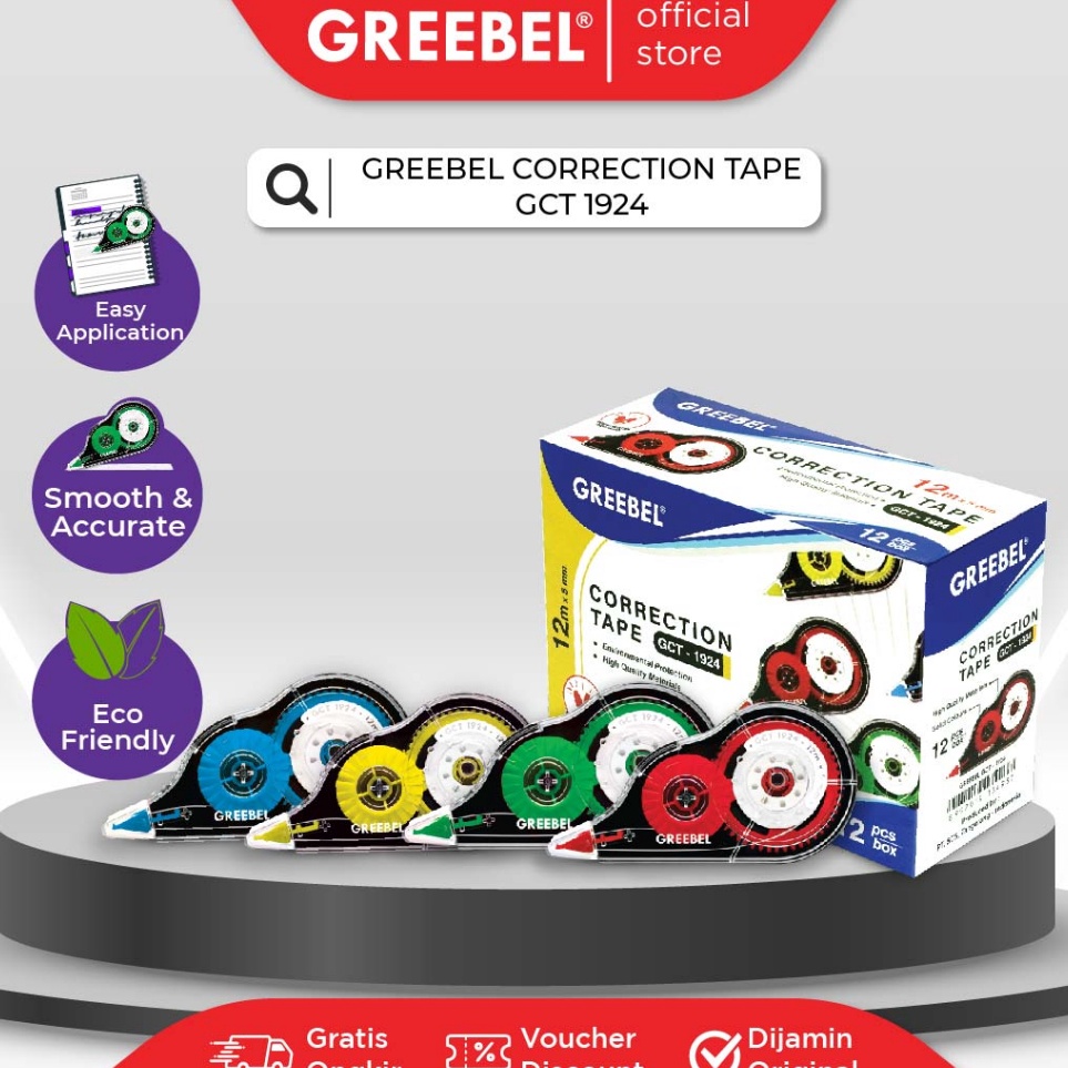 

Hot Sale GREEBEL CORRECTION TAPE GCT-1924 / Correction tape cpt kering gk bau utk atk/anak sekolah