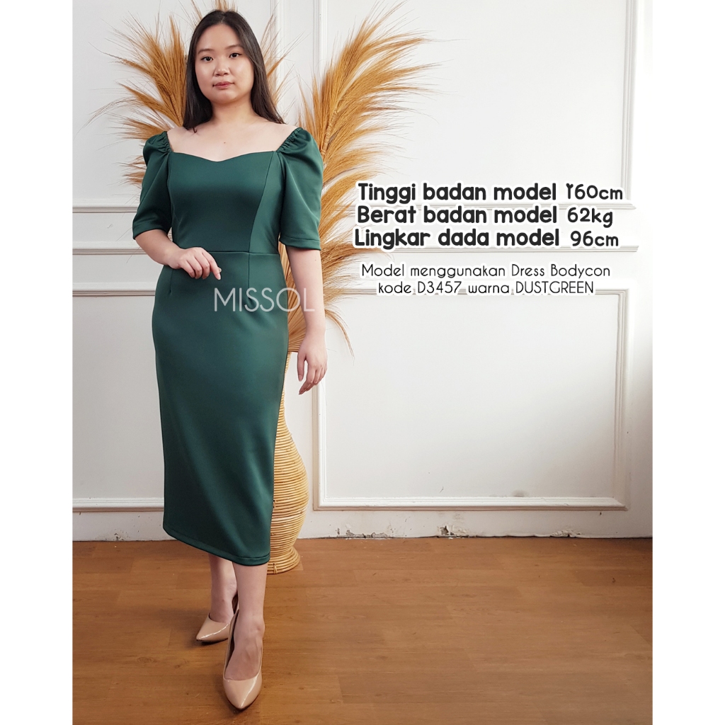 MISSOL Dress lengan balon scuba dress sabrina lengan pendek polos midi 3457 D3457