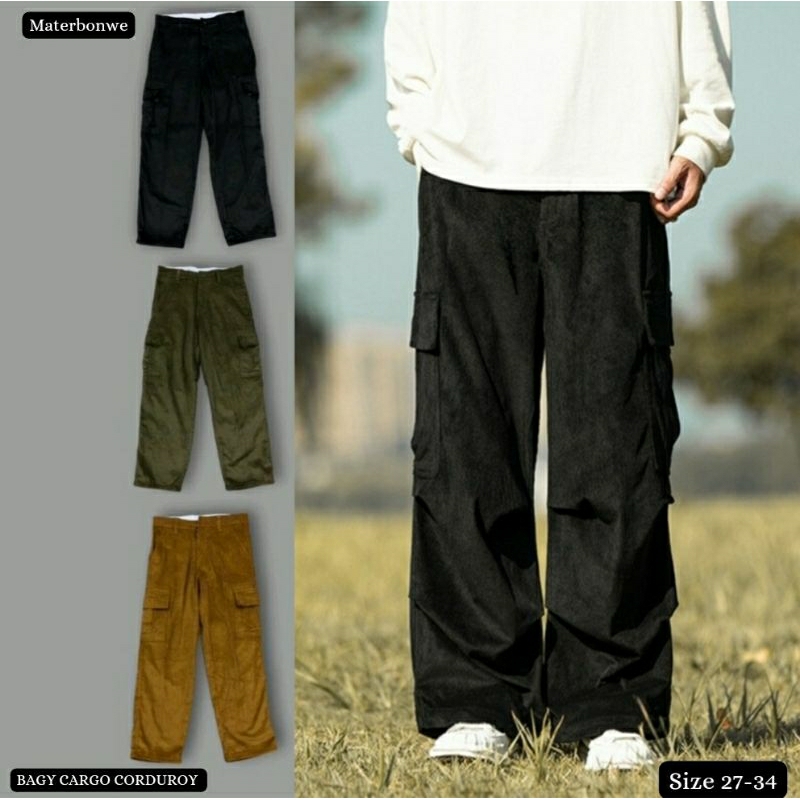Celana Panjang pria Cargo Baggy Bahan Corduroy Best Seller