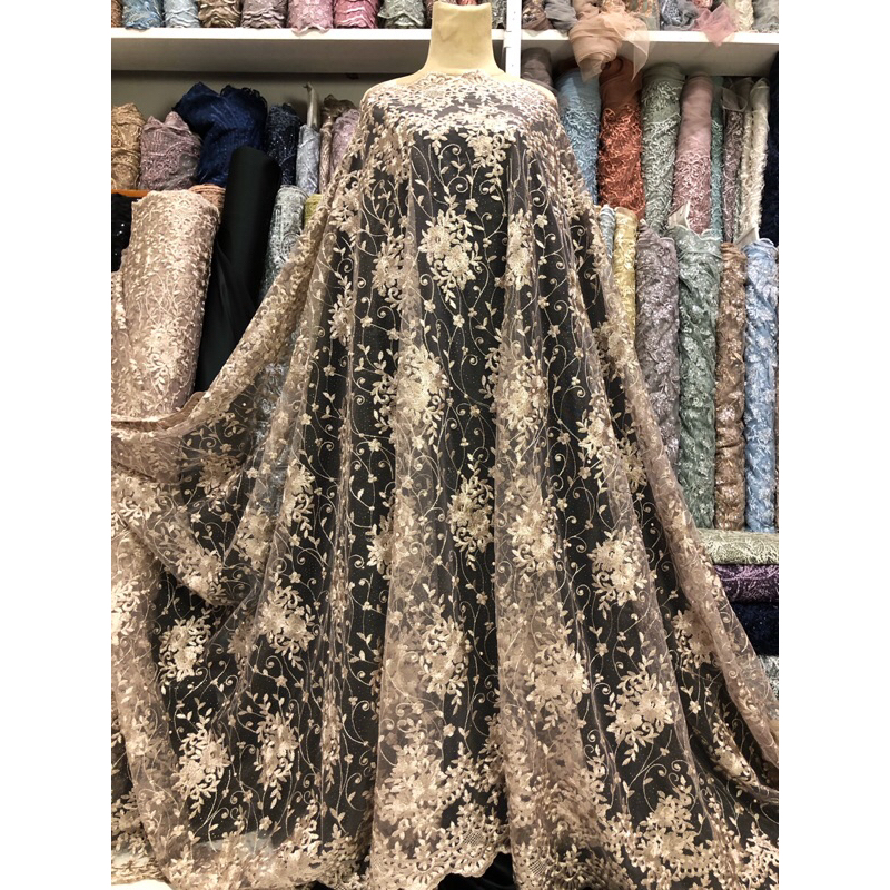 Kain Tile Akar Glitter Mutiara Motif Bunga