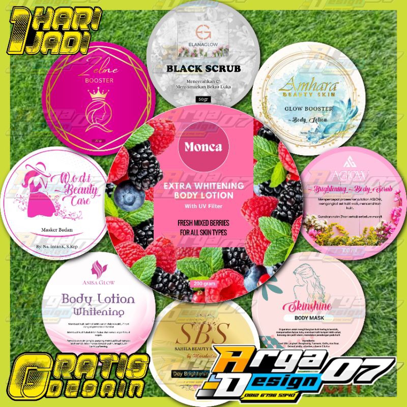 

CETAK LABEL STIKER CUSTOM STIKER SKINCARE GLOSY + LAMINASI ANTI AIR GRATIS DESAIN