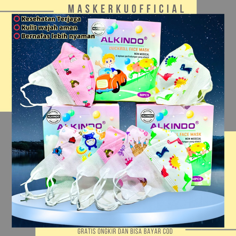 MASKER ANAK DUCKBILL 3 PLY MOTIF KARTUN Alkindo , Masker 3ply Duckbill ANAK 3D Disposable Mask