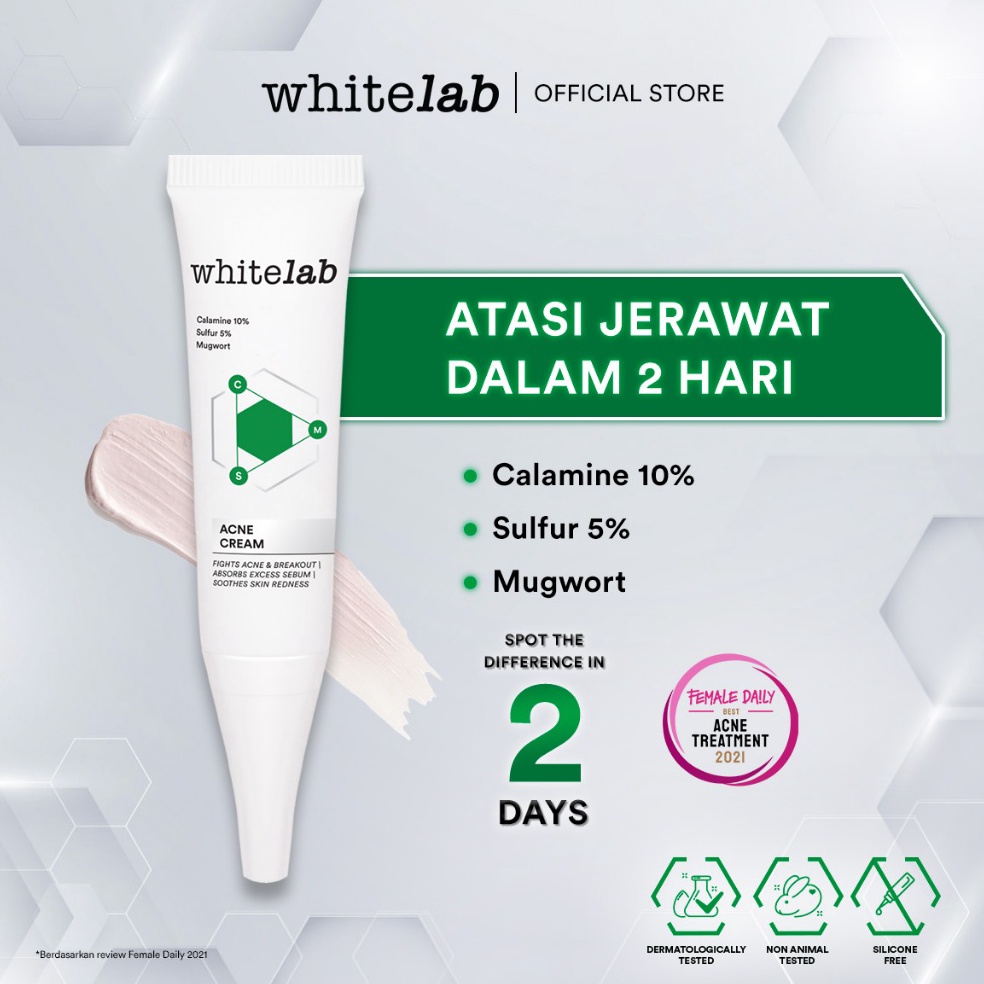 S@l33 Whitelab Acne Cream - Krim Totol Atasi Jerawat Dalam 2 Hari Dengan Sulfur, Calamine & Mugwort 