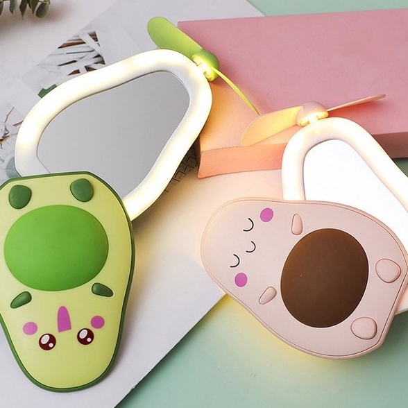 ➫Harga Termurah❁➷ FygaleryMedan HR220 Cermin Lampu LED Avocado Mini Fan 3 In 1 Lamp Mirror USB Bentu