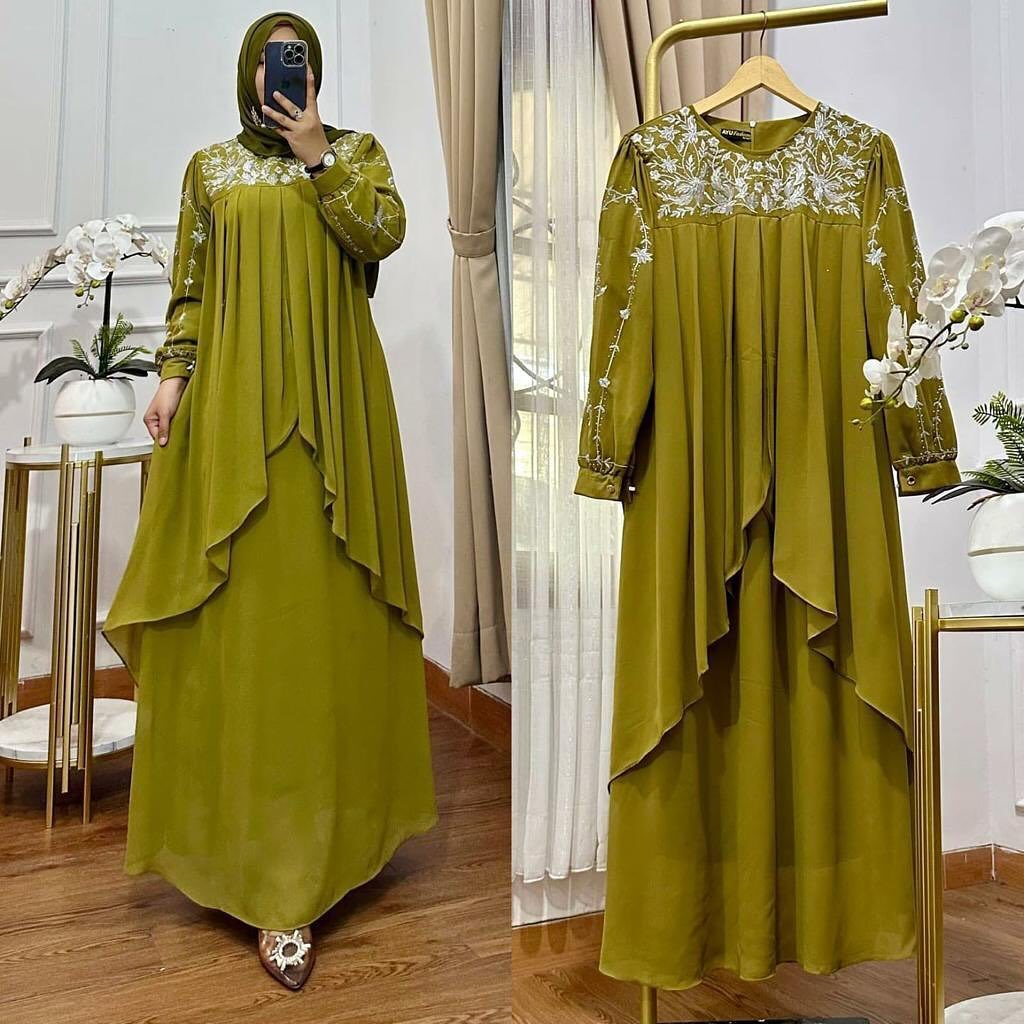 Marbella Dress Gaun Pesta Muslimah Gamis Bordir Pakaian Wanita Dewasa Fashion Muslim Bahan Ceruti Mo
