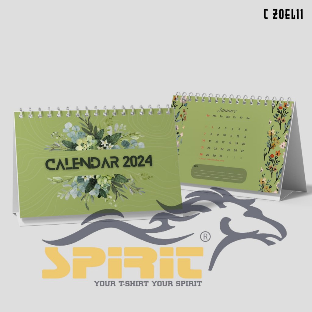 

kalender meja duduk tahun 2024/kalender duduk aestetik gren full color tahun 2024