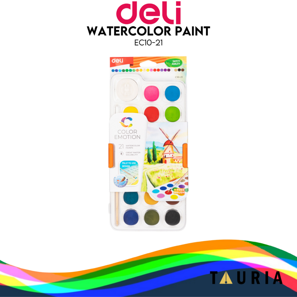 

DELI WATERCOLOR PAINT CAT AIR PADAT 21 WARNA + BOX ALAT LUKIS EC10-21
