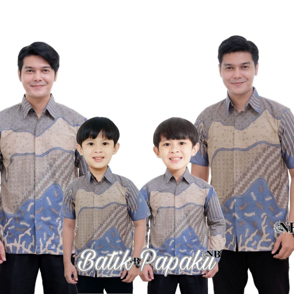 Kemeja Batik Anak Laki-Laki Lengan Panjang Couple Batik Ayah dan Anak Cowok warna Biru Muda Denim In