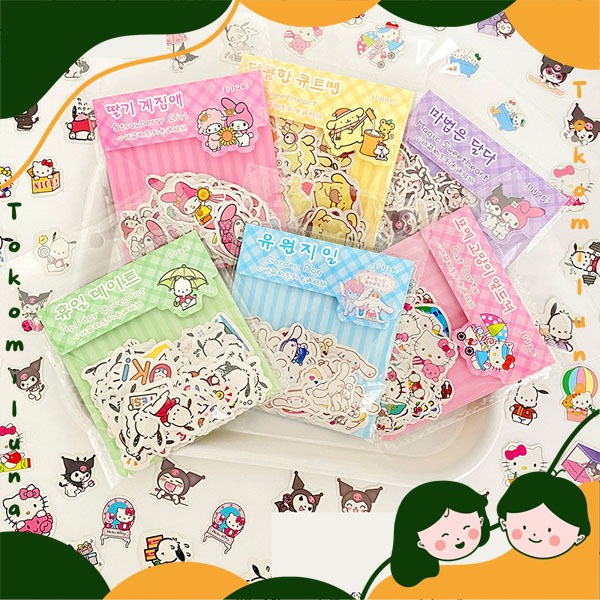 

1 set isi 100 pcs sticker karakter sanrio lucu cute cinnamo kitty kuromi melody HB1603