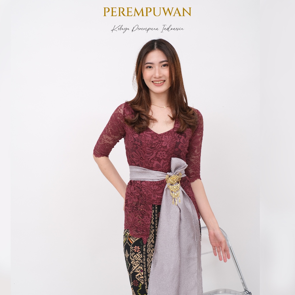 PEREMPUWAN - Setelan Set Baju Adat Kebaya Bali Wanita Kutu baru Lengan Pendek Brukat Brokat untuk Wi