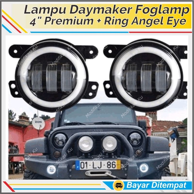 LAMPU FOGLAMP DAYMAKER CWL 3 MATA ANGEL EYE 2 FUNGSI 2 WARNA DRL KOTA + SEN ( SIGN / RITING / RETING
