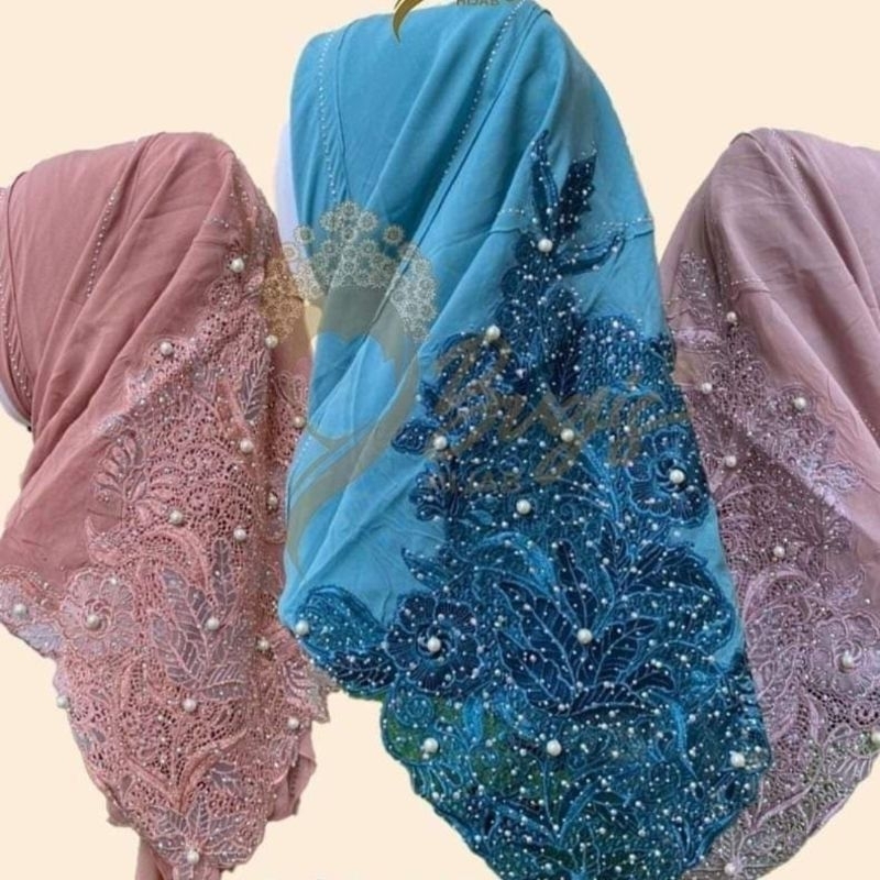 hijab pesta mewah Bugis ORI bordir Kerancang Payet mutiara tabur