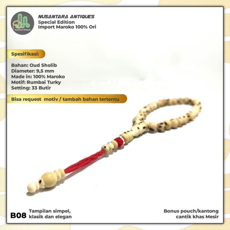 Edisi Spesial Tasbih Oud Sholib Putih Maroko Asli